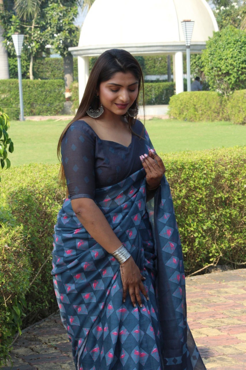 Spsc 74 Linen Woven Regular Wear Wholesale Printed Sarees
